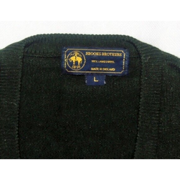 Brooks Brothers 100% Lambswool Men's Long Sleeve V-Neck Green Sweater Size Large - Picture 5 of 7